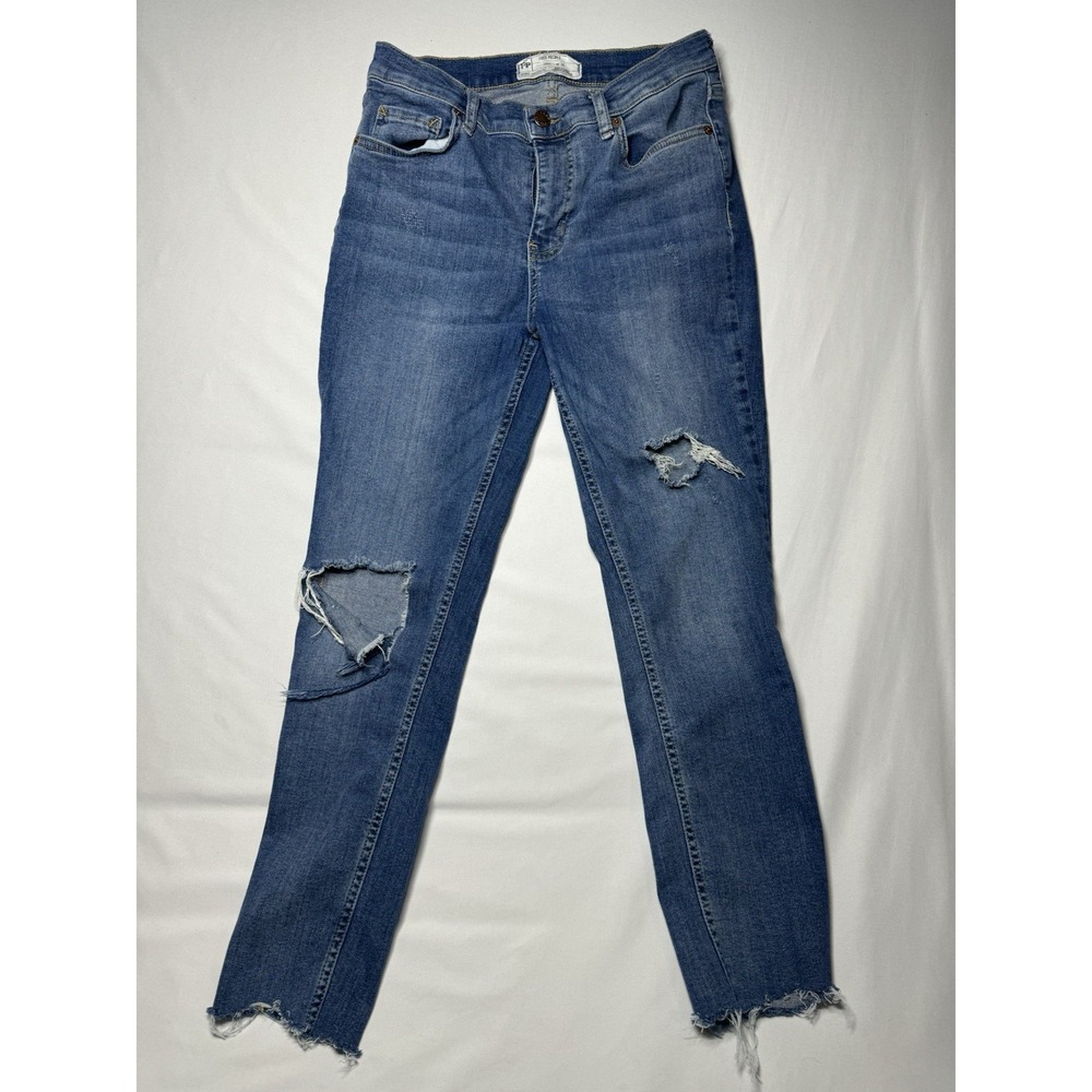 Free People‎ Women's 28 Medium Wash Blue Stretch Denim Distressed Skinny Jeans